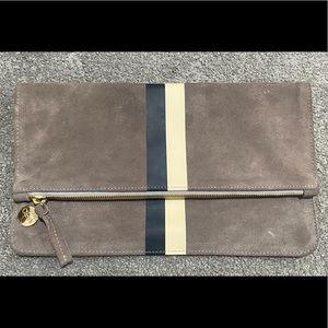 Clare V gray suede leather foldover clutch